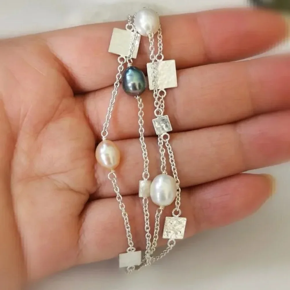 Sterling silver multi strand bracelet with Freshwater pearls 🆕